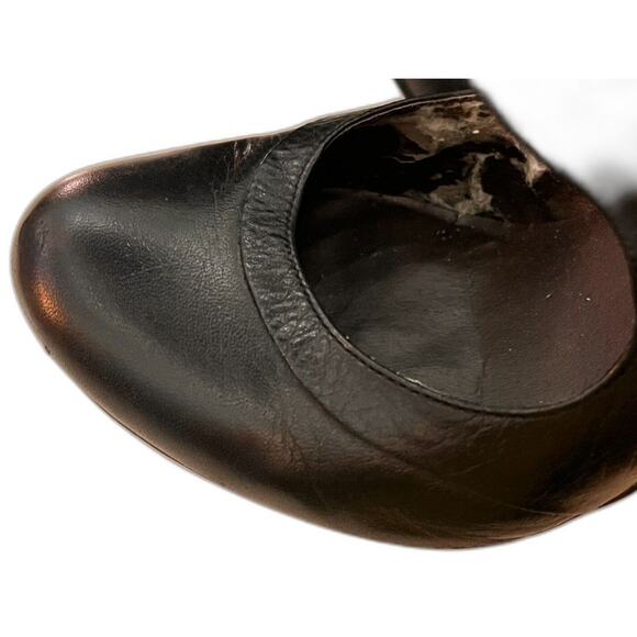 Anthropologie Biviel Spain Leather Round Toe Heels Shoes FLAWS SZ 8 Black Whimsy - Picture 7 of 11